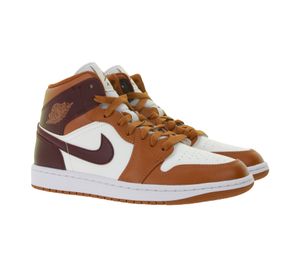 NIKE Air Jordan 1 Mid Damen Sneaker Echtleder Turnschuhe Mid-Top Sneaker BQ6472-200 Weiß/Rot/Braun