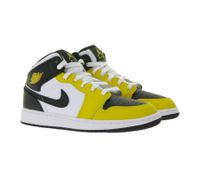 Baskets Nike Air Jordan 1 Mid pour Enfant, Baskets mi-hautes en cuir véritable pour Fille et Garçon, DQ8423-701 Jaune/Blanc/Noir