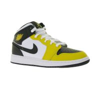 Baskets Nike Air Jordan 1 Mid pour Enfant, Baskets mi-hautes en cuir véritable pour Fille et Garçon, DQ8423-701 Jaune/Blanc/Noir