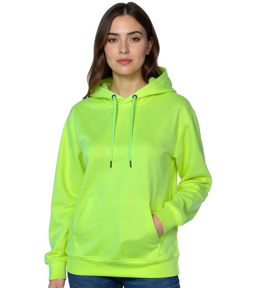 ZEGY Damen Hoodie schlichter Kapuzen-Pullover mit Kängurutasche Sweater 1080 Neon-Gelb