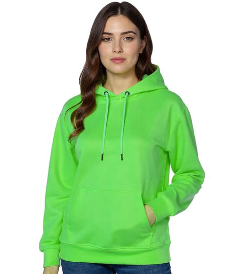 ZEGY Damen Hoodie schlichter Kapuzen-Pullover mit Kängurutasche Sweater 1080 Neon-Grün