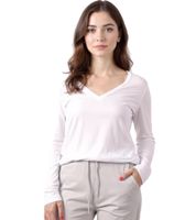 ZEGY Damen Pullover dünner Longsleeve mit V-Ausschnitt Sommer-Shirt 1078 Weiß