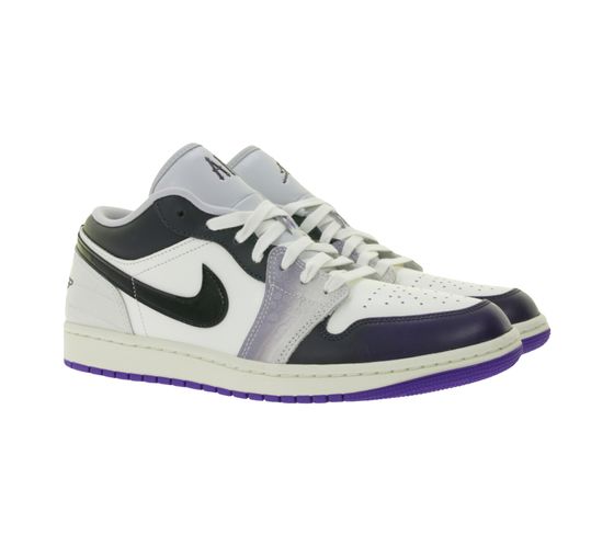 NIKE Air Jordan 1 Low Damen Sneaker Echtleder Turnschuhe Basketball Sneaker HF5759-101 Schwarz/Weiß/Lila/Grau