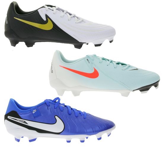 Chaussures de football NIKE Phantom Academy FG/MG avec semelle intérieure rembourrée ou matelassée, crampons, turquoise, bleu foncé ou blanc/noir