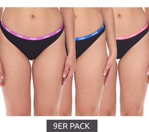 9er Pack PUMA String-Tanga Damen Slips Unterwäsche-Set Baumwoll-Slips 701224757 001 Schwarz