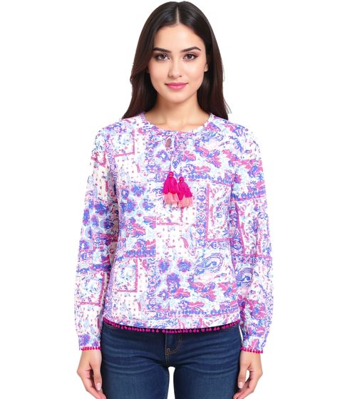 ZWILLINGSHERZ Women's Summer Blouse with All-Over Paisley Pattern 33214-84 Blue/Pink/White