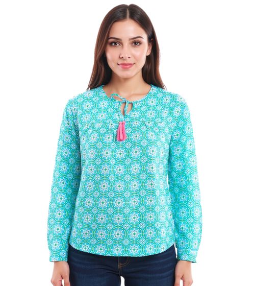 ZWILLINGSHERZ Women's Cotton Blouse Summer Blouse with Allover Paisley Pattern 33125-3 Blue/Green