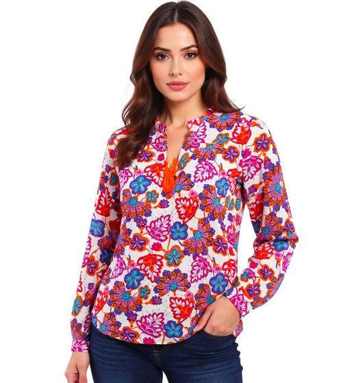 ZWILLINGSHERZ Alex Women's Summer Blouse Tunic Shirt with Floral Pattern 33103-1 White/Blue/Pink/Orange