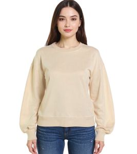 ZEGY Damen Sweatshirt schlichter Baumwoll-Pullover Rundhals-Pulli Sweater 1065 Beige