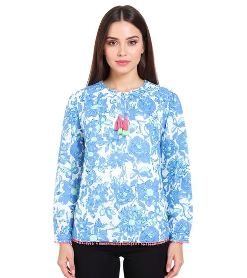 ZWILLINGSHERZ Women's Cotton Summer Blouse "Butterfly" with Floral Pattern 33213-87 Blue/Green
