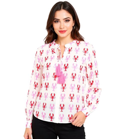ZWILLINGSHERZ Lobster Women's Summer Blouse Tunic Shirt with Crab Pattern 33220-22 White/Pink/Red