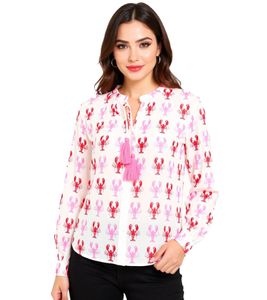 ZWILLINGSHERZ Lobster Damen Sommer-Bluse Tunika-Shirt mit Krebs-Muster 33220-22 Weiß/Rosa/Rot ZWILLINGSHERZ Lobster Damen Sommer-Bluse Tunika-Shirt mit Krebs-Muster 33220-22 Weiß/Rosa/Rot
