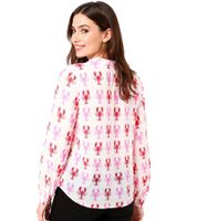 ZWILLINGSHERZ Lobster Women's Summer Blouse Tunic Shirt with Crab Pattern 33220-22 White/Pink/Red ZWILLINGSHERZ Lobster Women's Summer Blouse Tunic Shirt with Crab Pattern 33220-22 White/Pink/Red