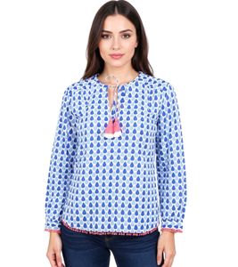 ZWILLINGSHERZ Damen Baumwoll-Bluse Sommer-Bluse "Tröpfchen" mit Tröpfchen-Muster 33213-89 Blau/Pink ZWILLINGSHERZ Damen Baumwoll-Bluse Sommer-Bluse "Tröpfchen" mit Tröpfchen-Muster 33213-89 Blau/Pink