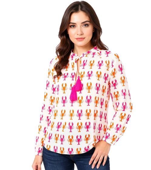 ZWILLINGSHERZ Lobster Women's Summer Blouse Tunic Shirt with Crab Pattern 33220-90 White/Pink/Orange