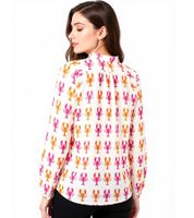 ZWILLINGSHERZ Lobster Women's Summer Blouse Tunic Shirt with Crab Pattern 33220-90 White/Pink/Orange ZWILLINGSHERZ Lobster Women's Summer Blouse Tunic Shirt with Crab Pattern 33220-90 White/Pink/Orange