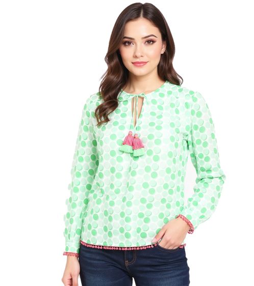 ZWILLINGSHERZ Polka Dot Women's Summer Blouse Tunic Shirt with Polka Dots 33215-69 Green/White/Pink
