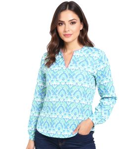 ZWILLINGSHERZ Joyful Damen Sommer-Bluse Tunika-Shirt mit Ornamenten 33236-72 Blau/Pink/Weiß/Grün ZWILLINGSHERZ Joyful Damen Sommer-Bluse Tunika-Shirt mit Ornamenten 33236-72 Blau/Pink/Weiß/Grün