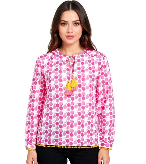 ZWILLINGSHERZ Women's Cotton Blouse Summer Blouse "Candy" with Dotted Pattern 33215-52 Pink/Orange