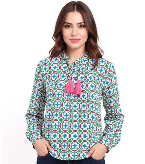 ZWILLINGSHERZ Stargazing Women's Summer Blouse Tunic Shirt with Stars 33184-64 White/Blue/Pink/Green