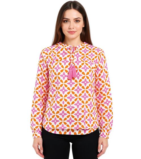 ZWILLINGSHERZ Women's Summer Blouse Tunic Shirt with Flowers 33256-90 White/Pink/Orange