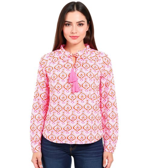 ZWILLINGSHERZ Women's Summer Tunic Blouse with Geometric Retro Print 33225-52 White/Pink/Orange