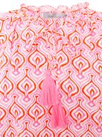 Blusa túnica de verano para mujer ZWILLINGSHERZ con estampado geométrico retro 33225-52 Blanco/Rosa/Naranja