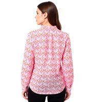 Blusa túnica de verano para mujer ZWILLINGSHERZ con estampado geométrico retro 33225-52 Blanco/Rosa/Naranja
