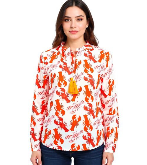 ZWILLINGSHERZ Women's Summer Blouse Tunic Shirt with Crab Pattern 33218-15 White/Orange/Red