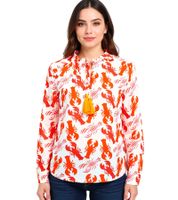 ZWILLINGSHERZ Women's Summer Blouse Tunic Shirt with Crab Pattern 33218-15 White/Orange/Red ZWILLINGSHERZ Women's Summer Blouse Tunic Shirt with Crab Pattern 33218-15 White/Orange/Red