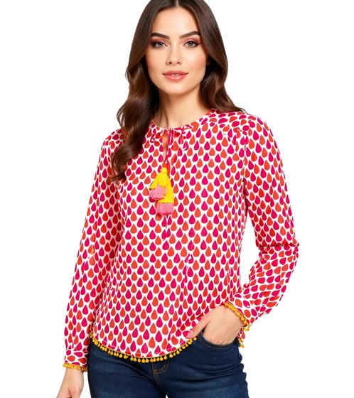 ZWILLINGSHERZ Women's Summer Blouse with Droplet Pattern, Cotton Long-Sleeved Shirt 33217-13 Pink/Red/White