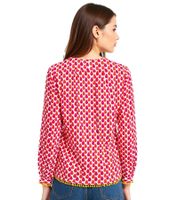 Blusa de verano ZWILLINGSHERZ para mujer, camisa de algodón de manga larga con estampado de gotas 33217-13, rosa/rojo/blanco Blusa de verano ZWILLINGSHERZ para mujer, camisa de algodón de manga larga con estampado de gotas 33217-13, rosa/rojo/blanco