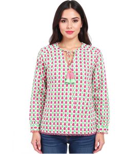 ZWILLINGSHERZ Damen Baumwoll-Bluse Sommer-Bluse "Tröpfchen" mit Tröpfchen-Muster 33217-64 Grün/Pink ZWILLINGSHERZ Damen Baumwoll-Bluse Sommer-Bluse "Tröpfchen" mit Tröpfchen-Muster 33217-64 Grün/Pink