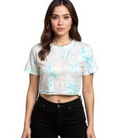 Top corto da donna ZEGY con effetto tie-dye, t-shirt in cotone 1075 Bianco/Blu Top corto da donna ZEGY con effetto tie-dye, t-shirt in cotone 1075 Bianco/Blu