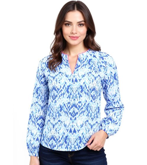 ZWILLINGSHERZ Women's Summer Blouse with Ethnic Pattern, Cotton Long Sleeve Shirt 33234-86, Blue/White/Pink