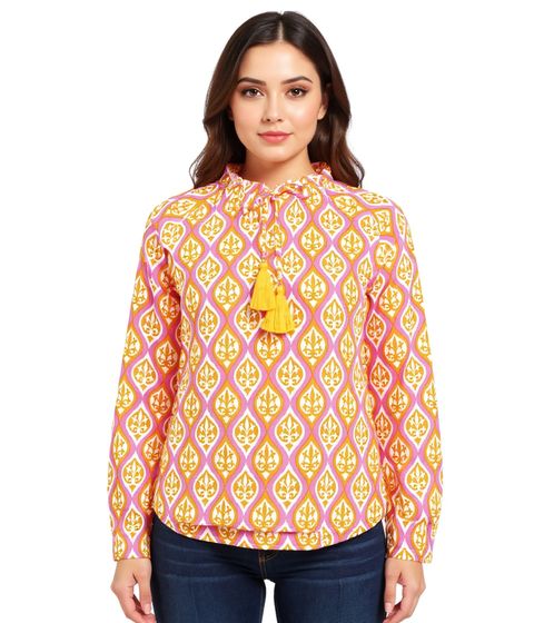 ZWILLINGSHERZ Women's Cotton Summer Blouse with Oval Vine Pattern 33246-95 Orange/Pink