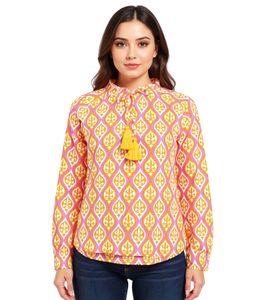 ZWILLINGSHERZ Damen Baumwoll-Bluse Sommer-Bluse mit ovalen Ranken-Muster 33246-95 Orange/Pink ZWILLINGSHERZ Damen Baumwoll-Bluse Sommer-Bluse mit ovalen Ranken-Muster 33246-95 Orange/Pink
