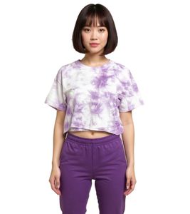 ZEGY Women's Batik Crop Top Cotton T-Shirt 1075 Purple/White