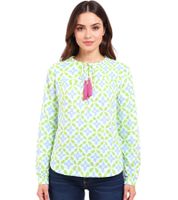 Blusa tipo túnica de verano para mujer ZWILLINGSHERZ con flores 33256-18 Blanco/Verde/Azul