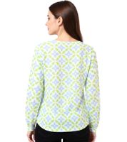 Blusa tipo túnica de verano para mujer ZWILLINGSHERZ con flores 33256-18 Blanco/Verde/Azul