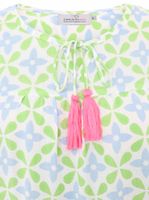 Blusa tipo túnica de verano para mujer ZWILLINGSHERZ con flores 33256-18 Blanco/Verde/Azul