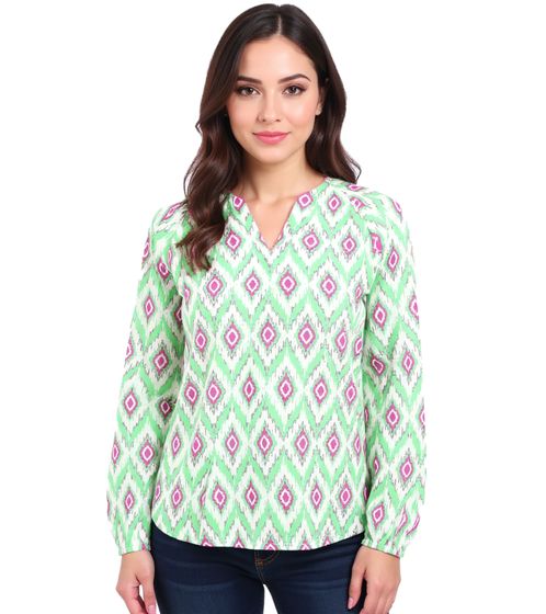 ZWILLINGSHERZ Women's Summer Blouse with Striking Pattern, Cotton Long-Sleeved Shirt 33227-69 White/Green/Pink