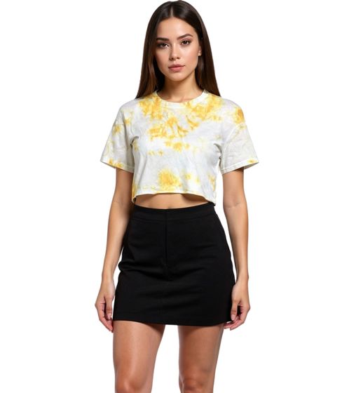 ZEGY Women's Tie-Dye Crop Top, Cotton T-Shirt 1075 Yellow/White