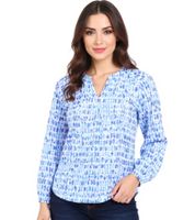 Blusa de verano para mujer ZWILLINGSHERZ con estampado de acuarela, camisa de algodón de manga larga 33230-87, azul/blanco/rosa
