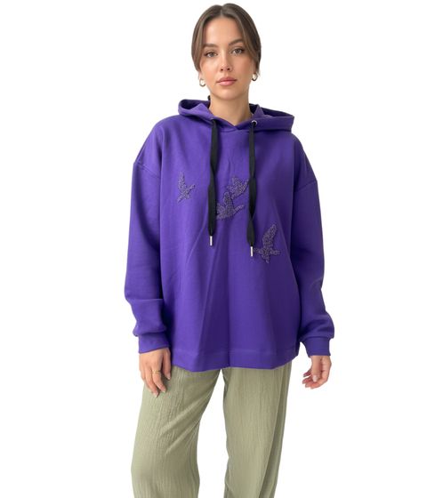 ZEGY Women's Hoodie Hooded Sweater with Bird Decorations Cotton Sweater 1074 Purple