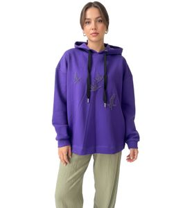 Sudadera con capucha para mujer ZEGY con adornos de pájaros, de algodón, 1074, color morado