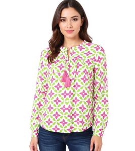 Blusa de verano para mujer ZWILLINGSHERZ Holiday Mood con estrellas 33256-22 Verde/Rosa/Blanco