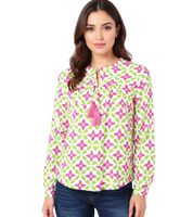 ZWILLINGSHERZ Holiday Mood Women's Summer Blouse Tunic Shirt with Stars 33256-22 Green/Pink/White