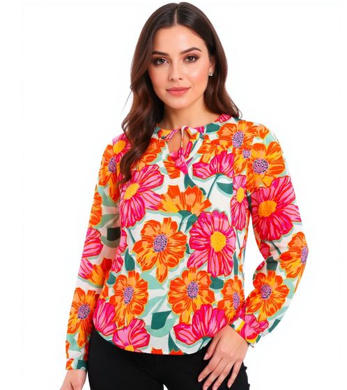 ZWILLINGSHERZ Paula Women's Summer Blouse Tunic Shirt with Flowers 33102-1 Pink/Orange/Green/White