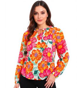 Blusa de verano para mujer ZWILLINGSHERZ Paula con flores 33102-1 Rosa/Naranja/Verde/Blanco